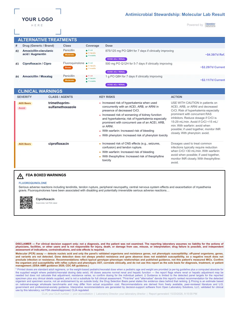 Page two: the alternatives, and the warnings, from the sample report